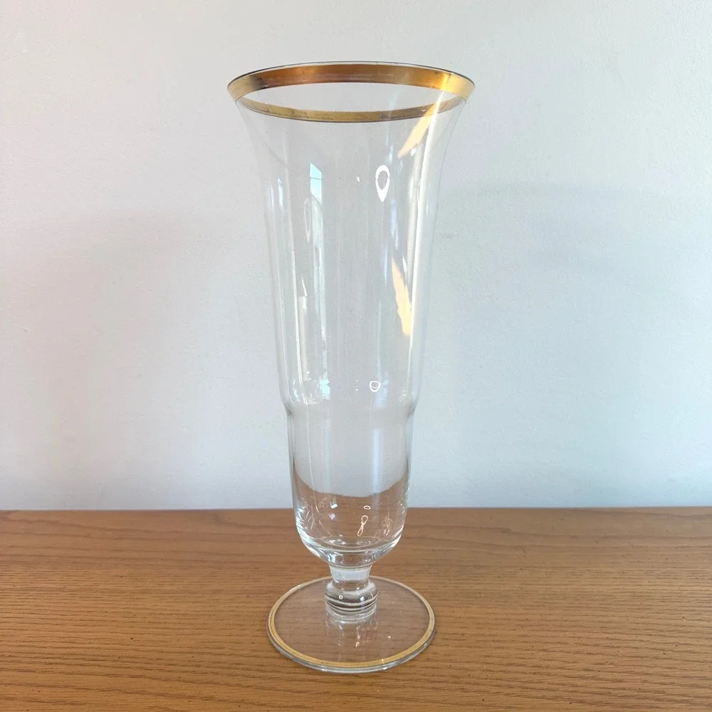 Elegant Clear Glass Vase Gold Rim Accent Flower Display 10 Inches‎